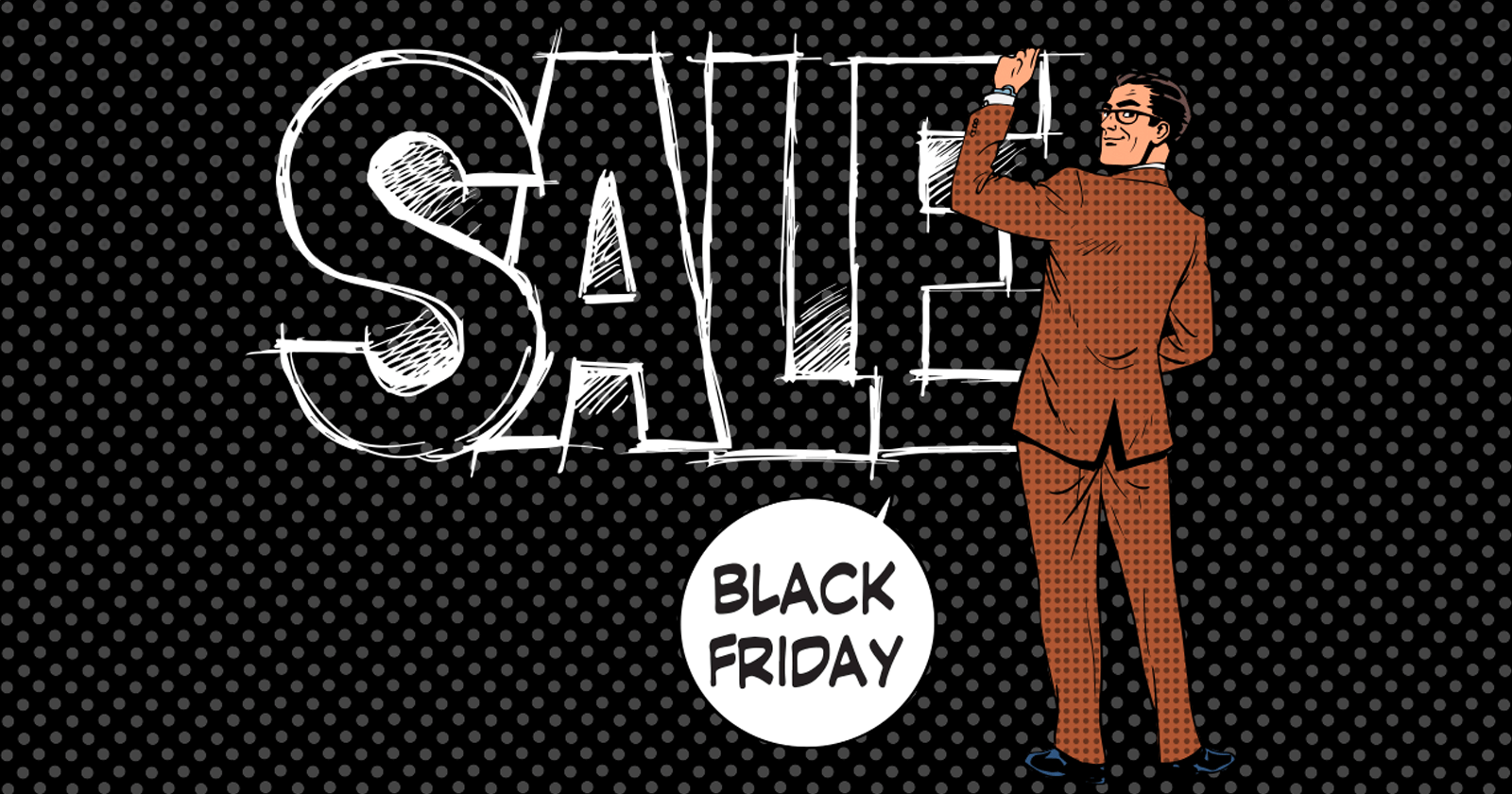 Retro black friday sale image - man in suit