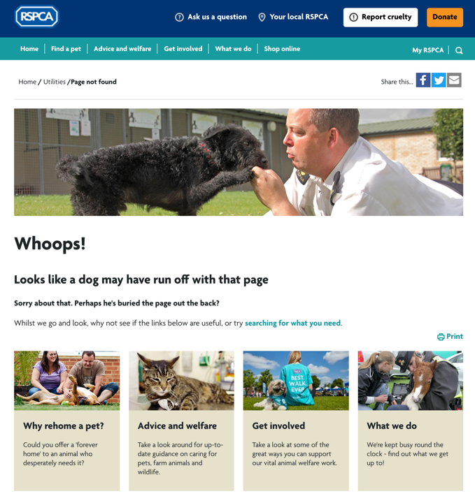 RSPCA 404 page