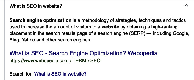 snippet example - what is seo?