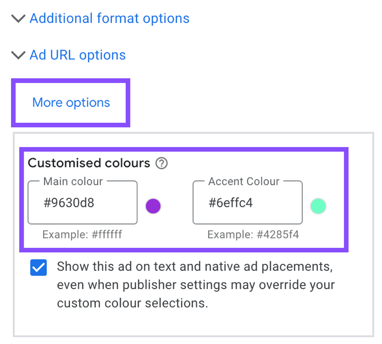 Choosing a colour for Google Responsive Ads