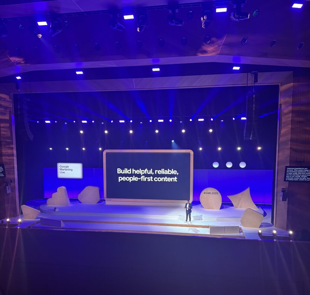 a presenter speaking at Google Marketing Live